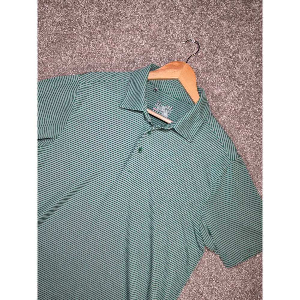 Under Armour HeatGear Mens Medium Loose Fit Striped Polo Shirt Green Grey